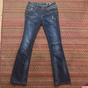 MISS ME DARK WASH BOOT CAMO RHINESTONE DETAIL JEANS